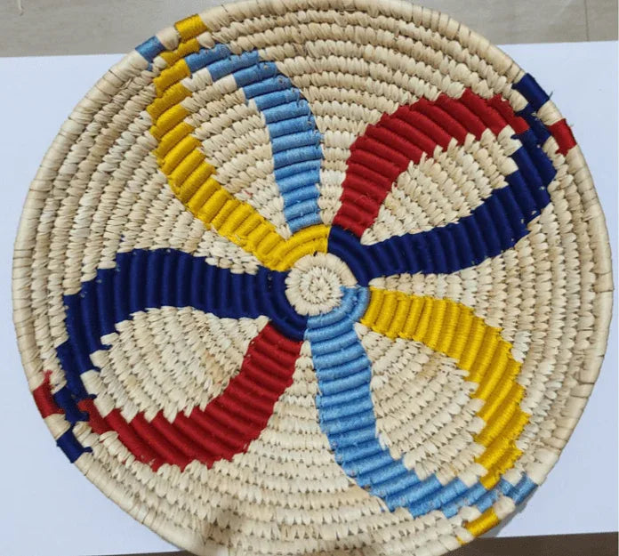 Handcrafted White with Multicolor floral Sabai Grass Wall Plate 8 inches - ArtyCraftz