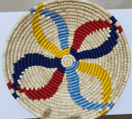 Handcrafted White with Multicolor floral Sabai Grass Wall Plate 8 inches - ArtyCraftz