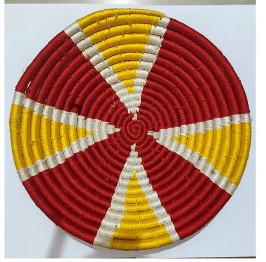 Handcrafted Yellow and Marron Sabai Grass Wall Plate 12 inches - ArtyCraftz