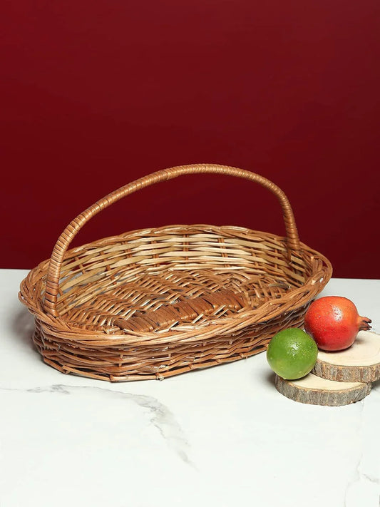 Handmade Bamboo Cane Oval Shape Handle Hamper Basket - ArtyCraftz