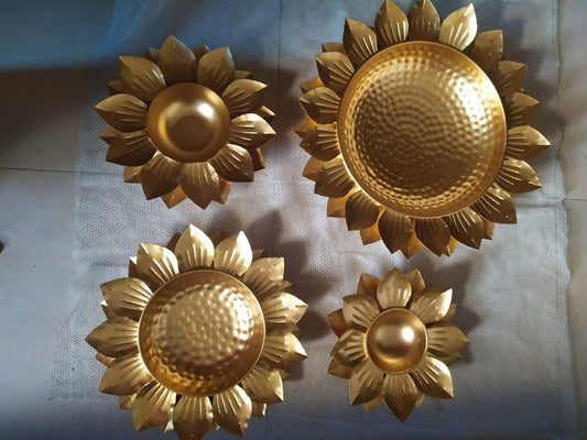 Handmade Lotous Shape Metal Urli Set of 4 Gold Color - ArtyCraftz