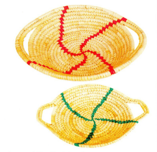 Handmade Natural Brown Sabai Grass Round Serving Tray/Basket with Handle 12X 9 inches - ArtyCraftz