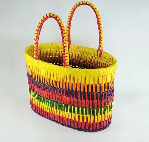 Handmade Palm Leaf Multi - Colour Big Basket - ArtyCraftz