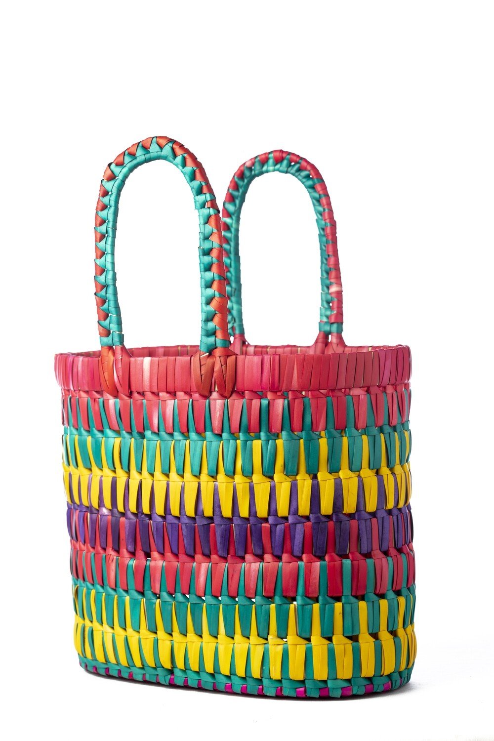 Handmade Palm Leaf Multi - Colour Big Basket - ArtyCraftz