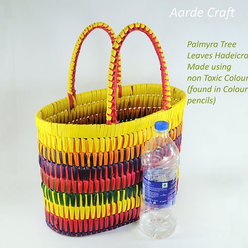 Handmade Palm Leaf Multi - Colour Big Basket - ArtyCraftz