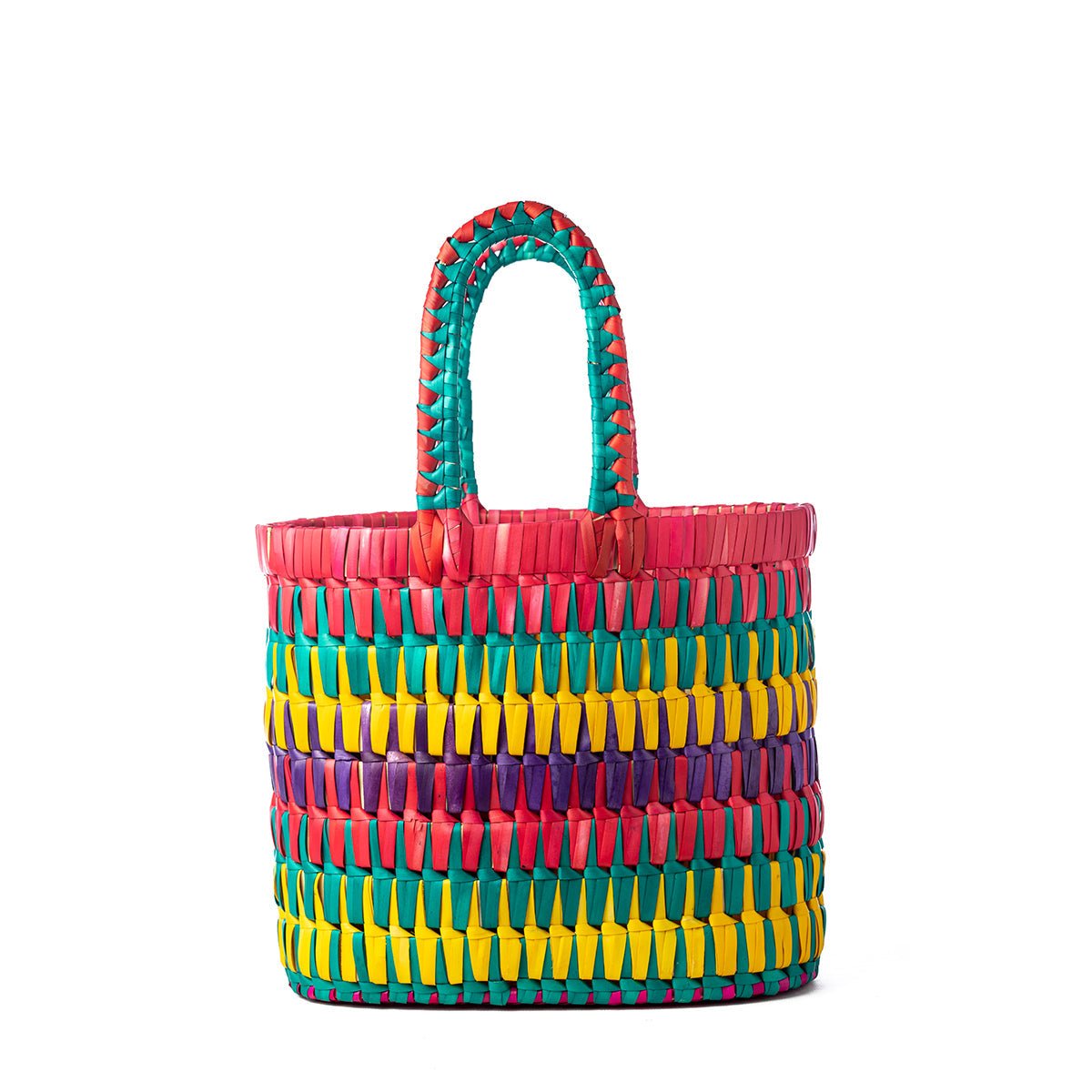 Handmade Palm Leaf Multi - Colour Big Basket - ArtyCraftz