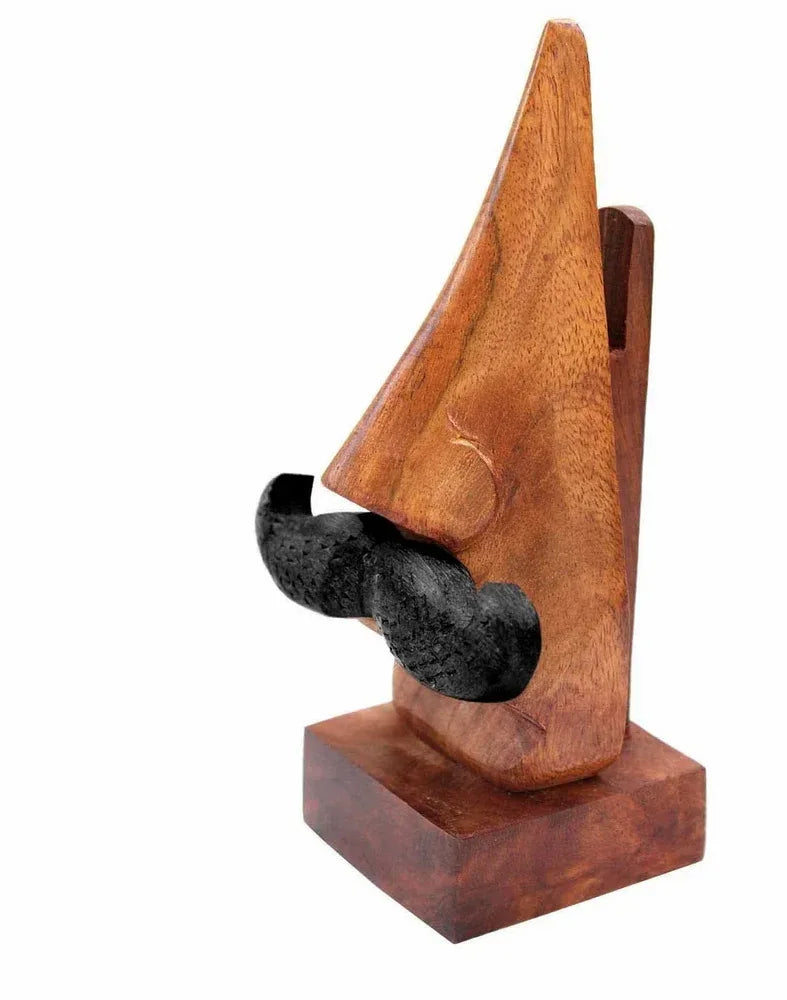 Handmade Wooden Nose Shaped Spectacle Specs Eyeglass Holder Stand with Moustache