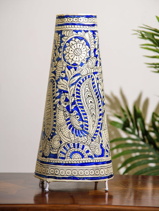 handmade leather lampshade peacock design painting blue with white color