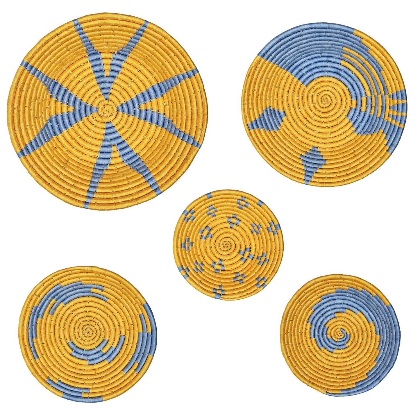 Handwoven Bright Yellow and Blue Sabai Grass Wall Plate - ArtyCraftz