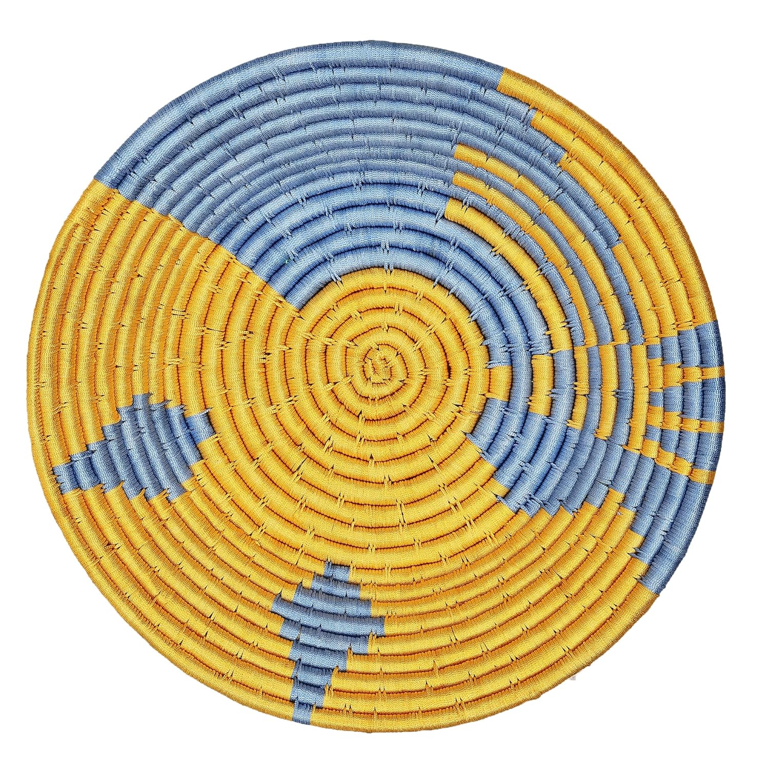 Handwoven Bright Yellow and Blue Sabai Grass Wall Plate - ArtyCraftz