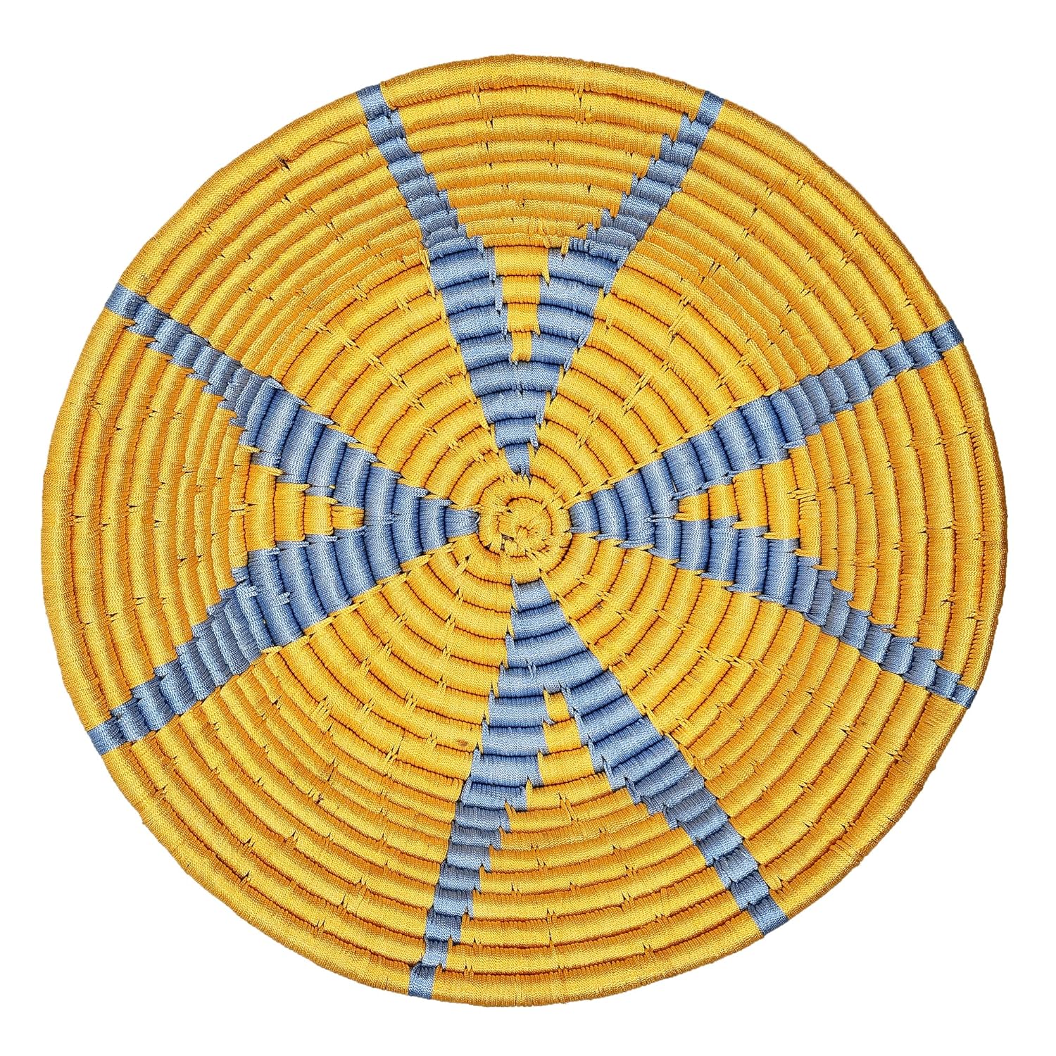 Handwoven Bright Yellow and Blue Sabai Grass Wall Plate - ArtyCraftz
