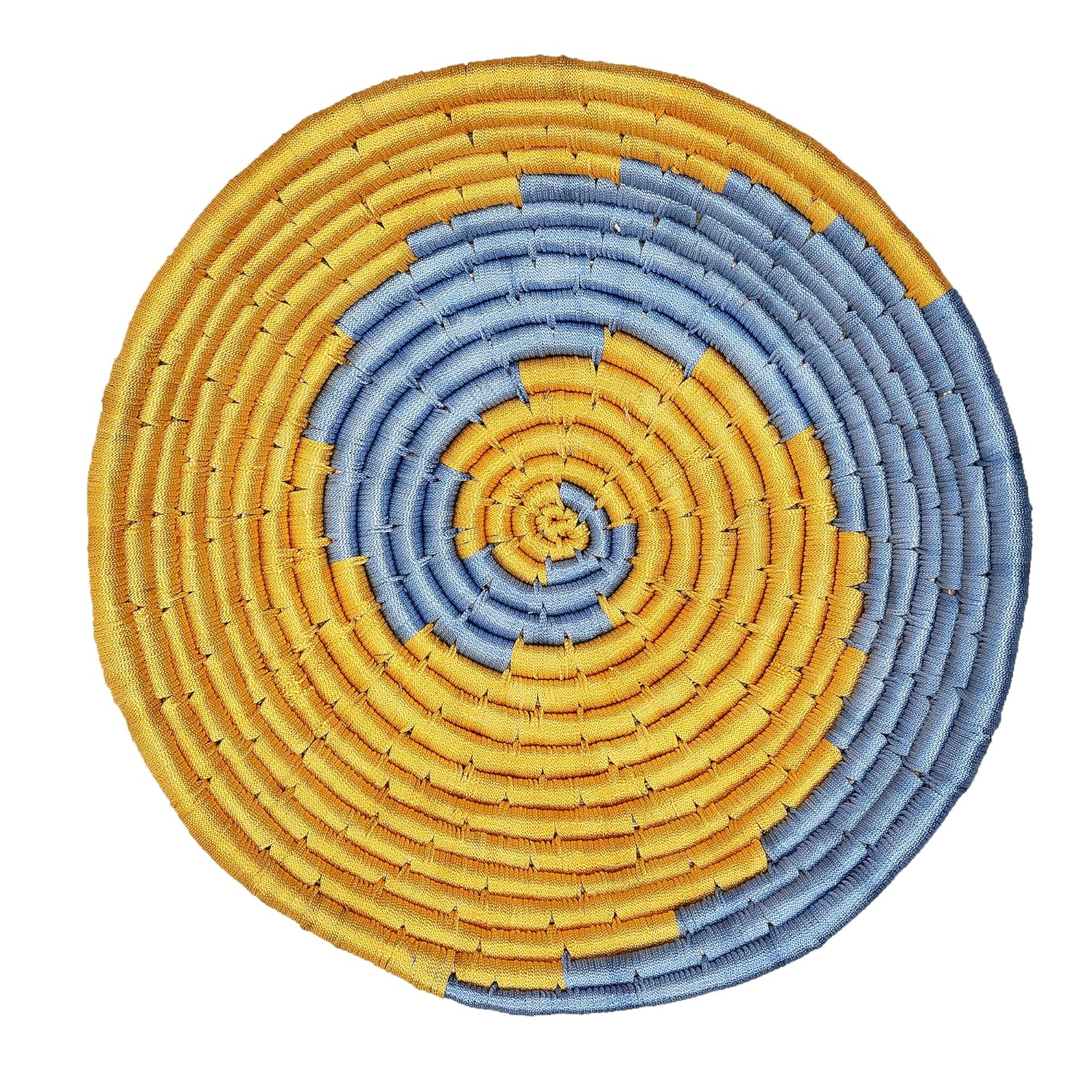 Handwoven Bright Yellow and Blue Sabai Grass Wall Plate - ArtyCraftz