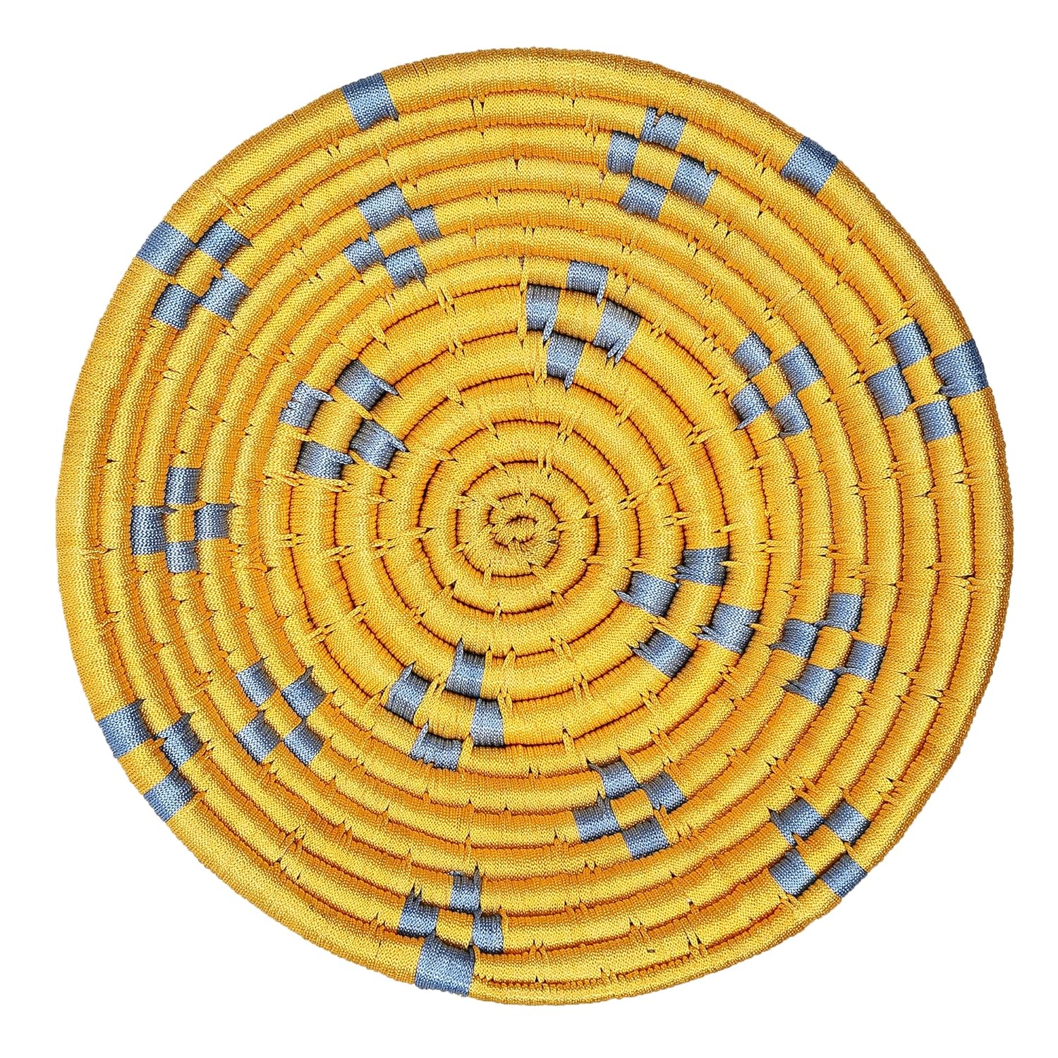 Handwoven Bright Yellow and Blue Sabai Grass Wall Plate - ArtyCraftz