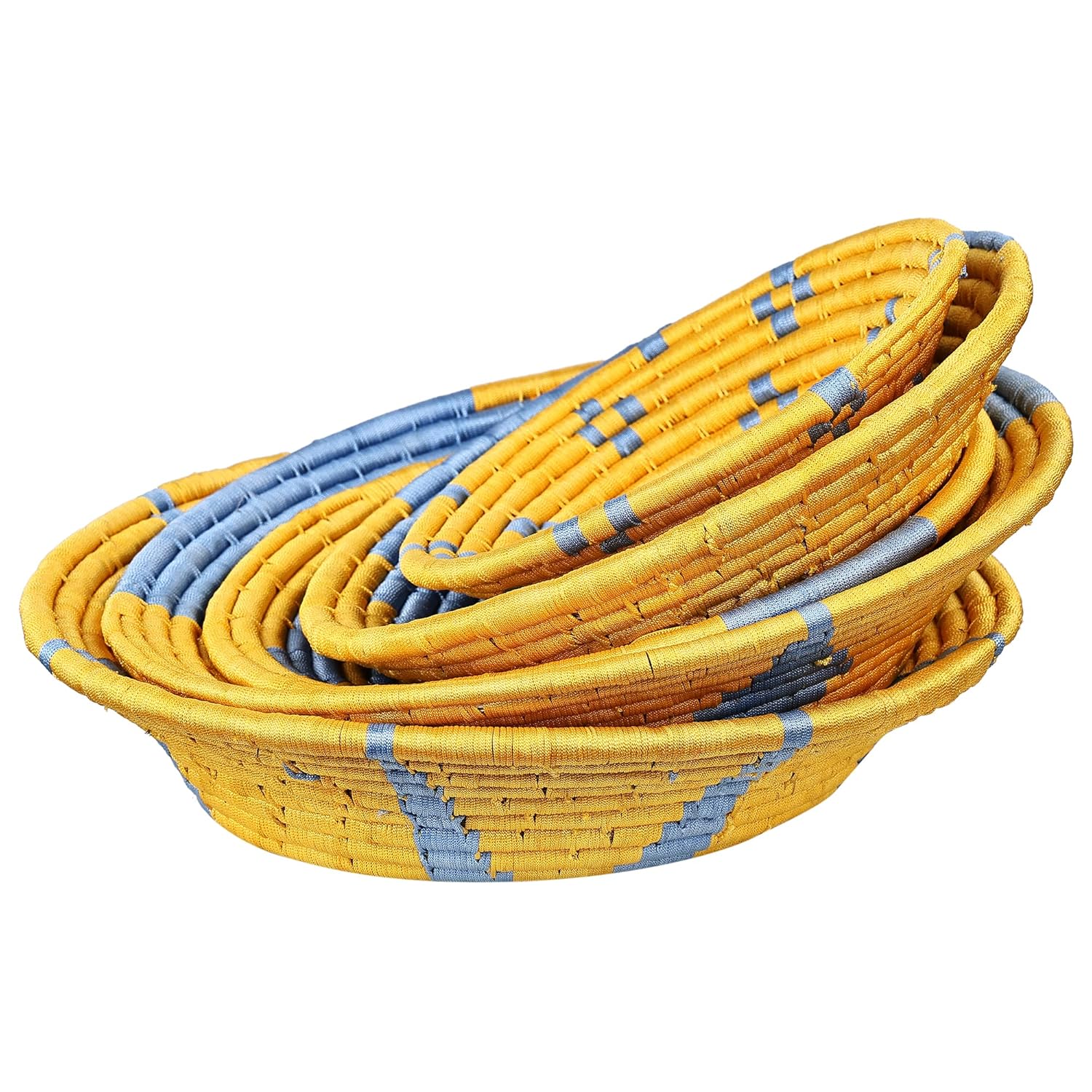 Handwoven Bright Yellow and Blue Sabai Grass Wall Plate - ArtyCraftz