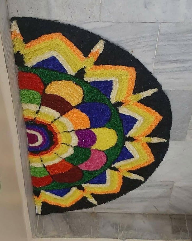 Handwoven Half Round Rangoli Door Mat Black with Multi Color - ArtyCraftz