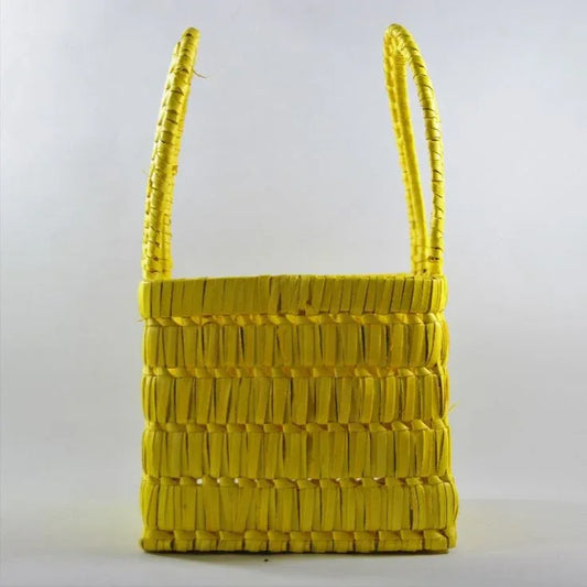 Handwoven Palm Leaf Square Basket with Handle - ArtyCraftz