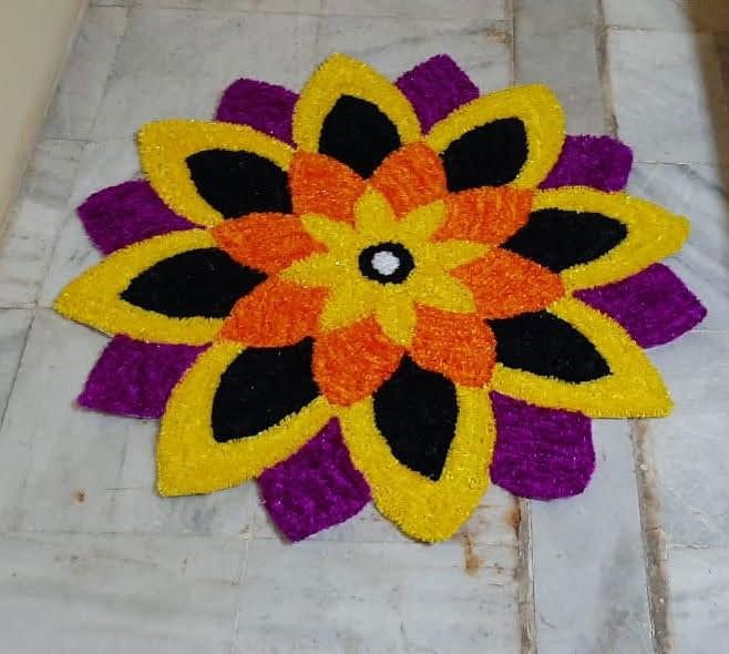 Handwoven Vibrant Color Floral and Violet Petals Rangoli Mat - ArtyCraftz