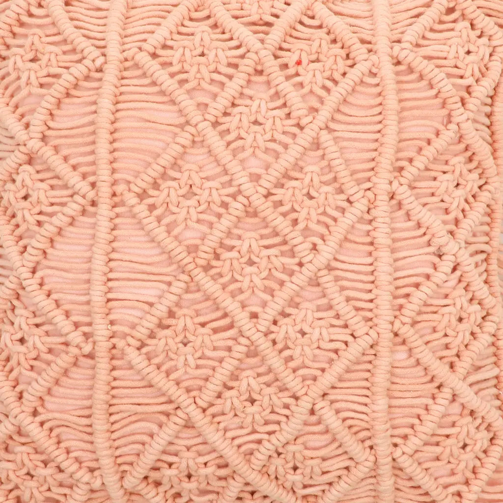 Light Pink 3 Sections Diamonds and Fringes Macrame Cushion Cover