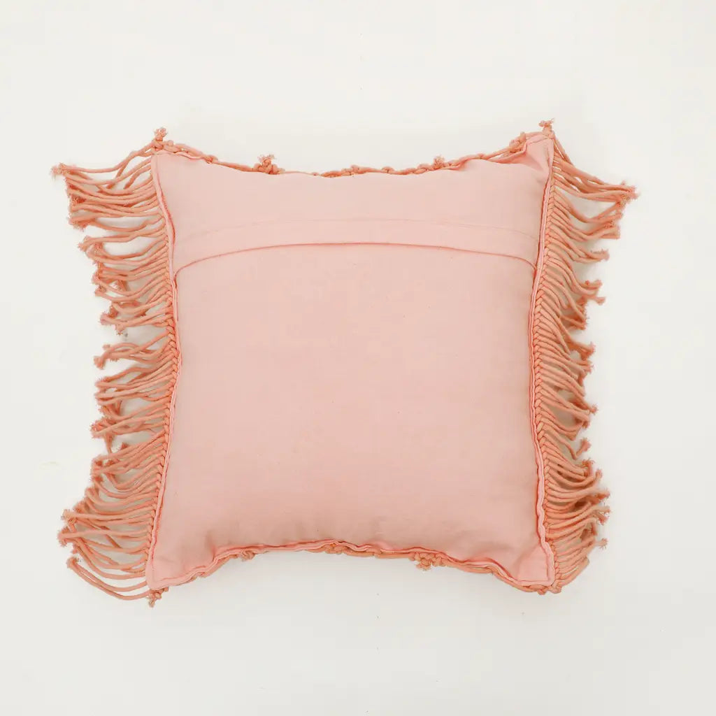Light Pink 3 Sections Diamonds and Fringes Macrame Cushion Cover