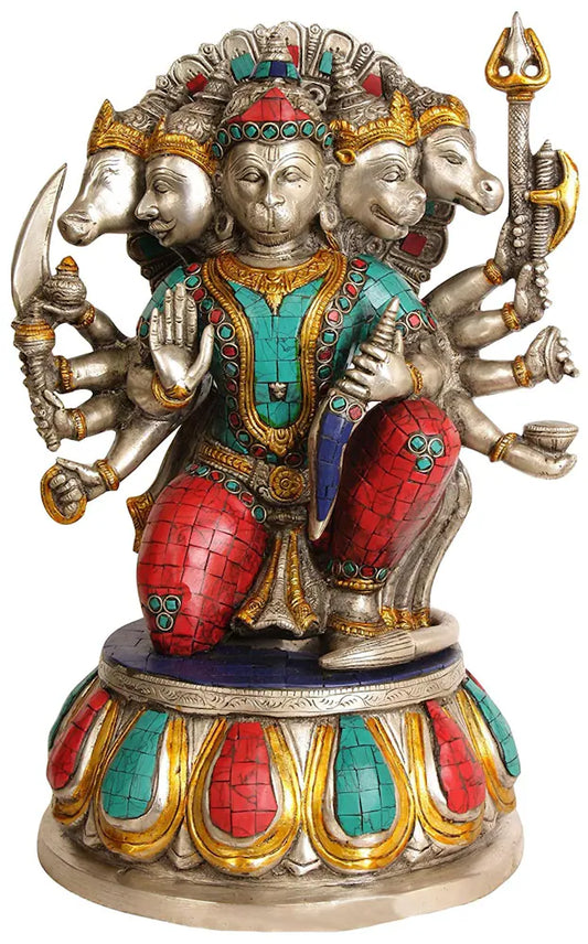 Brass Five Headed Lord Hanuman Statue Height 13 Inches