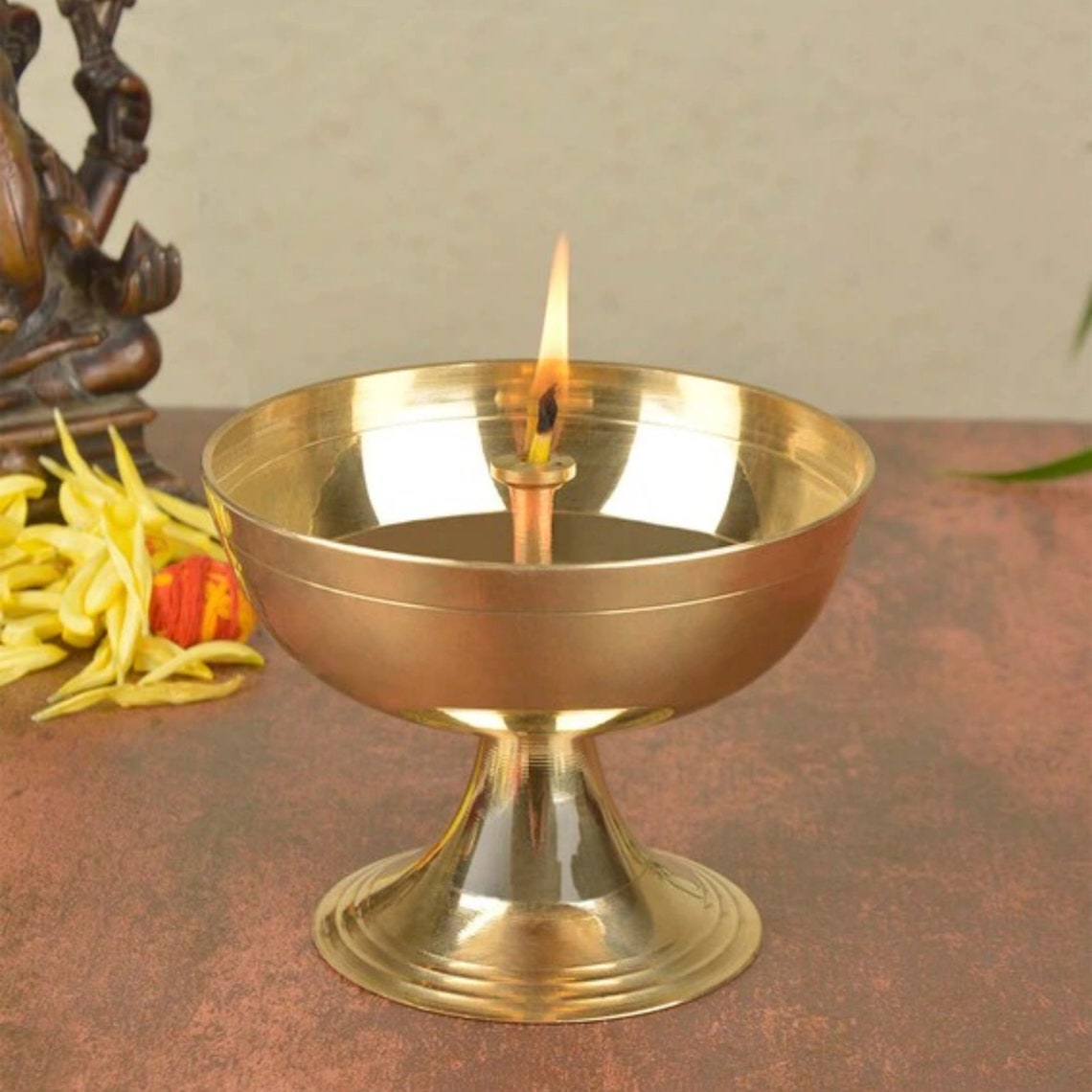 Brass Diya Lamp with Pedestal Stand-ArtyCraftz.com