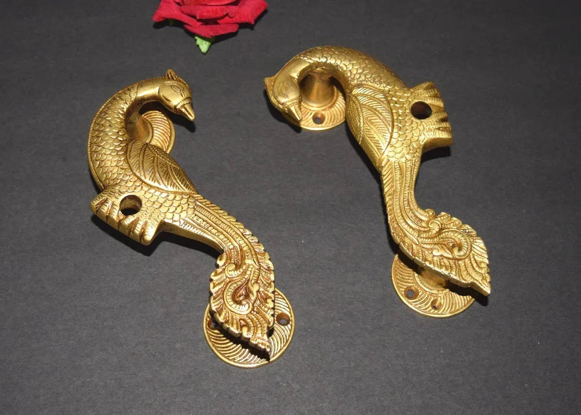 Handcrafted Brass Peacock Door Handle- ArtyCraftz.com