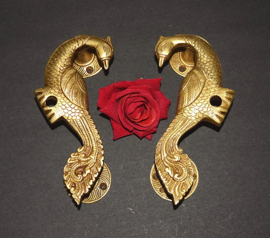 Handcrafted Brass Peacock Door Handle- ArtyCraftz.com
