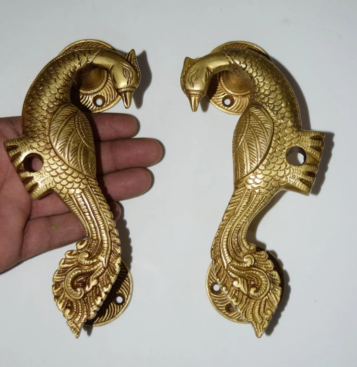 Handcrafted Brass Peacock Door Handle- ArtyCraftz.com