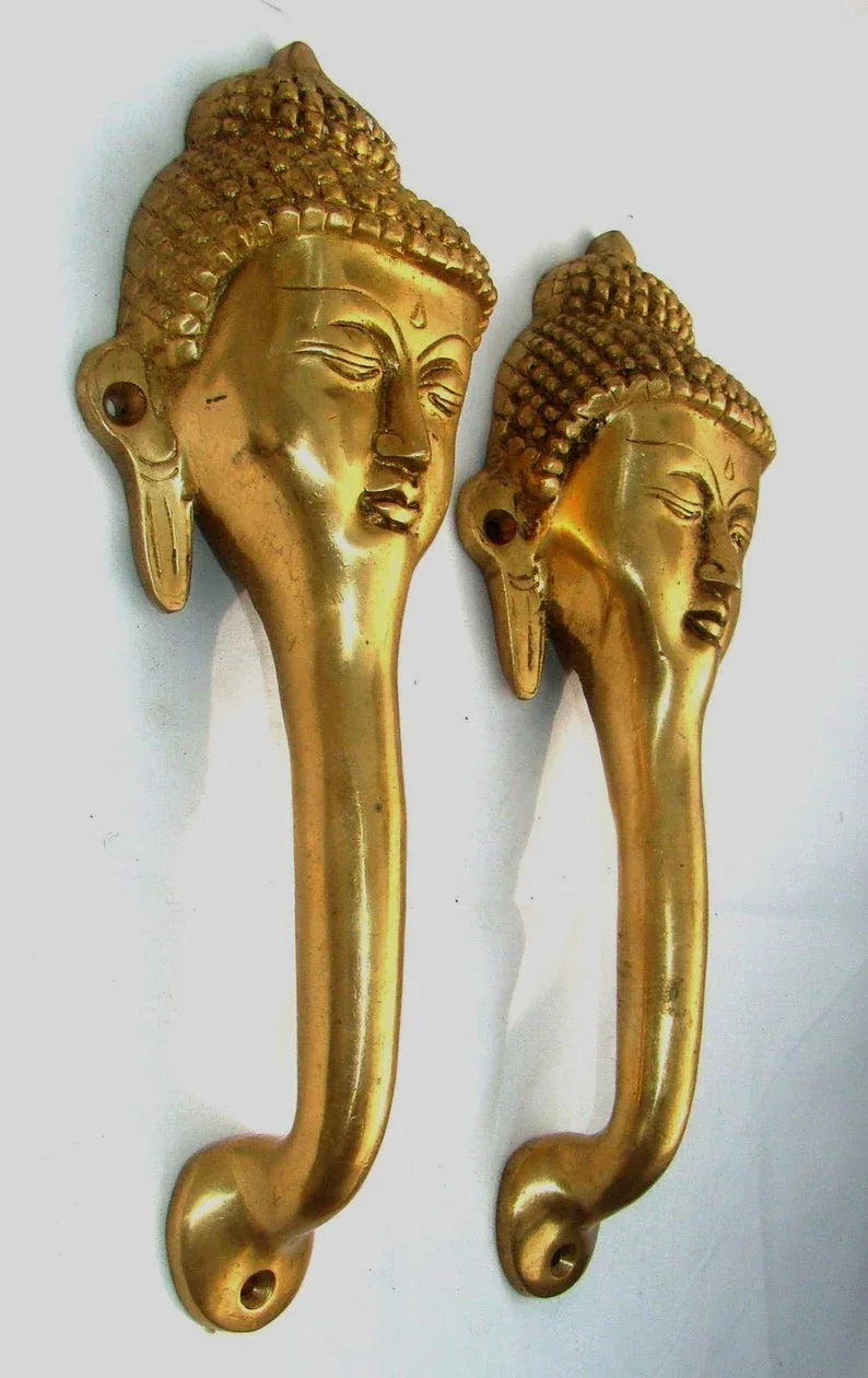 Brass Buddha Face Door Handle Pair-ArtyCraftz.com