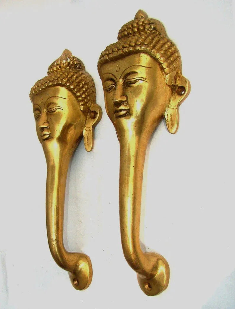 Brass Buddha Face Door Handle Pair-ArtyCraftz.com