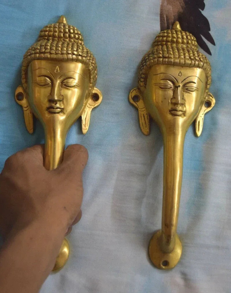 Brass Buddha Face Door Handle Pair-ArtyCraftz.com