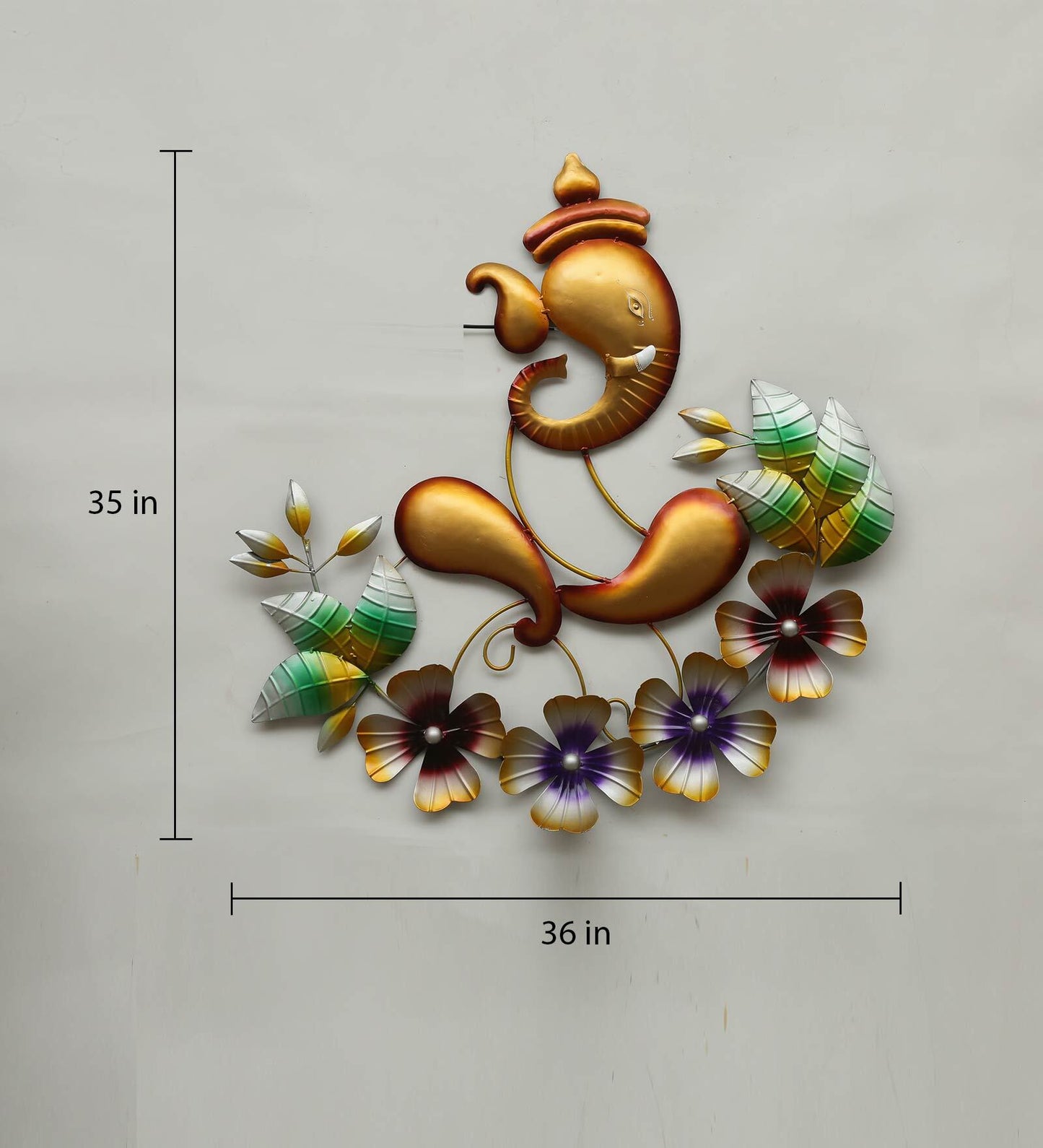 Divine Ganesha Metal Wall Art with Floral Design-ArtyCraftz.com