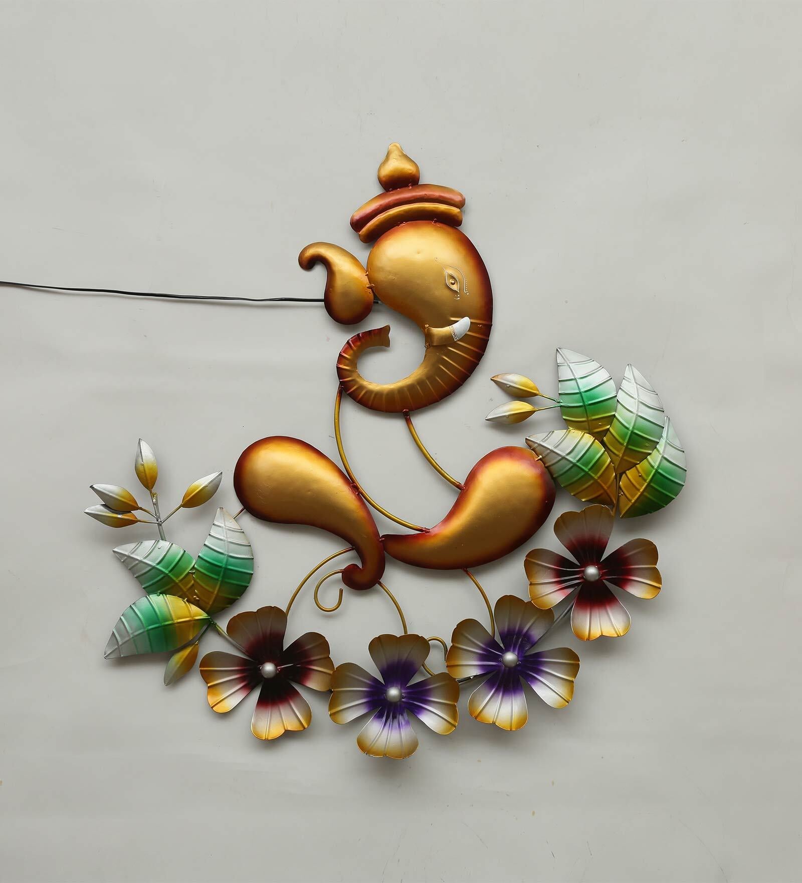 Divine Ganesha Metal Wall Art with Floral Design-ArtyCraftz.com