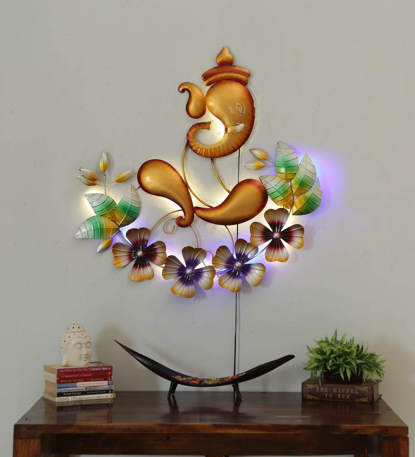 Divine Ganesha Metal Wall Art with Floral Design-ArtyCraftz.com