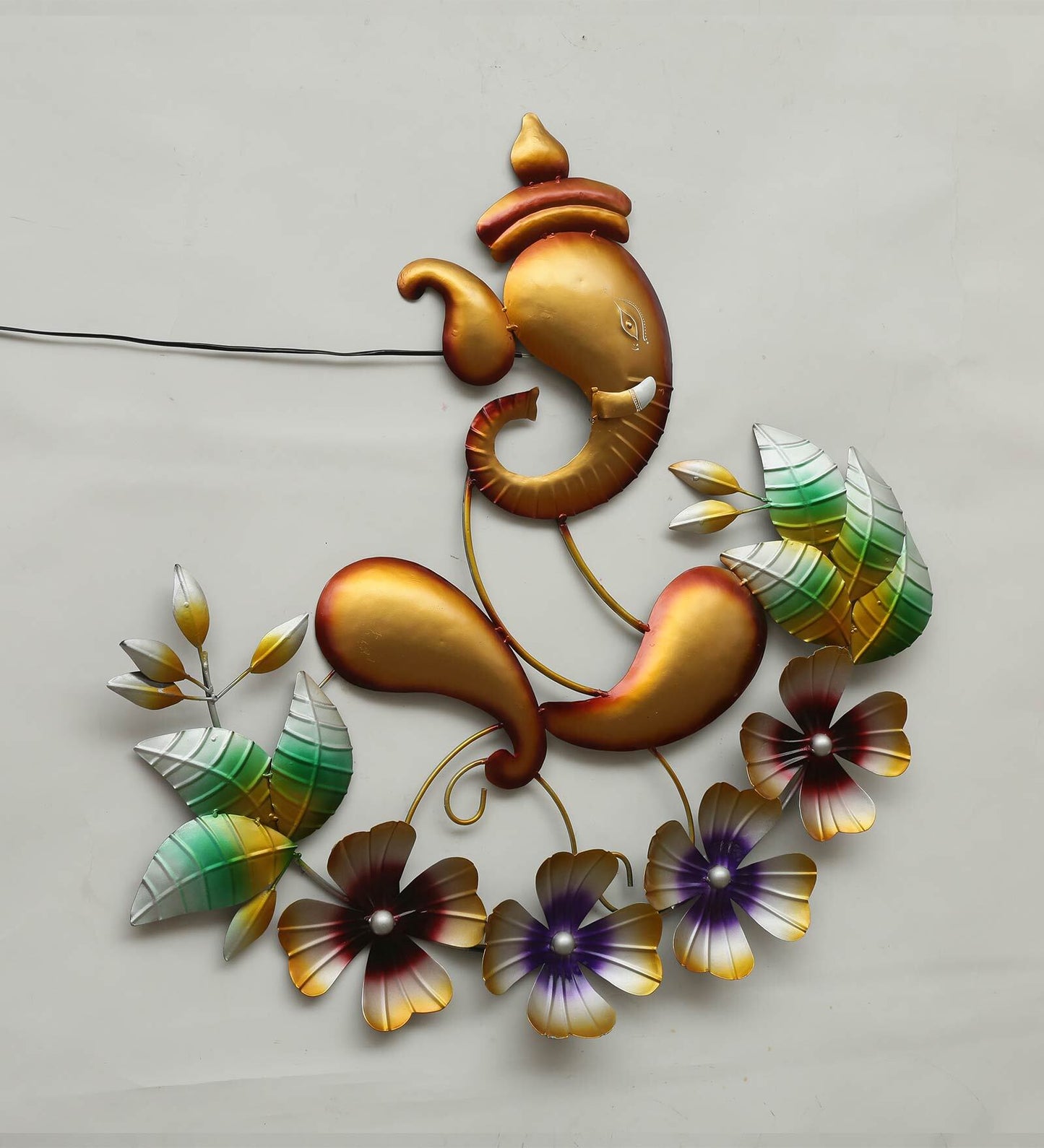 Divine Ganesha Metal Wall Art with Floral Design-ArtyCraftz.com