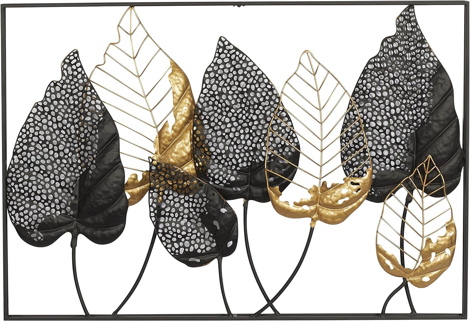 Iron Grey and Gold Peepal Leaves Wall Frame - ArtyCraftz