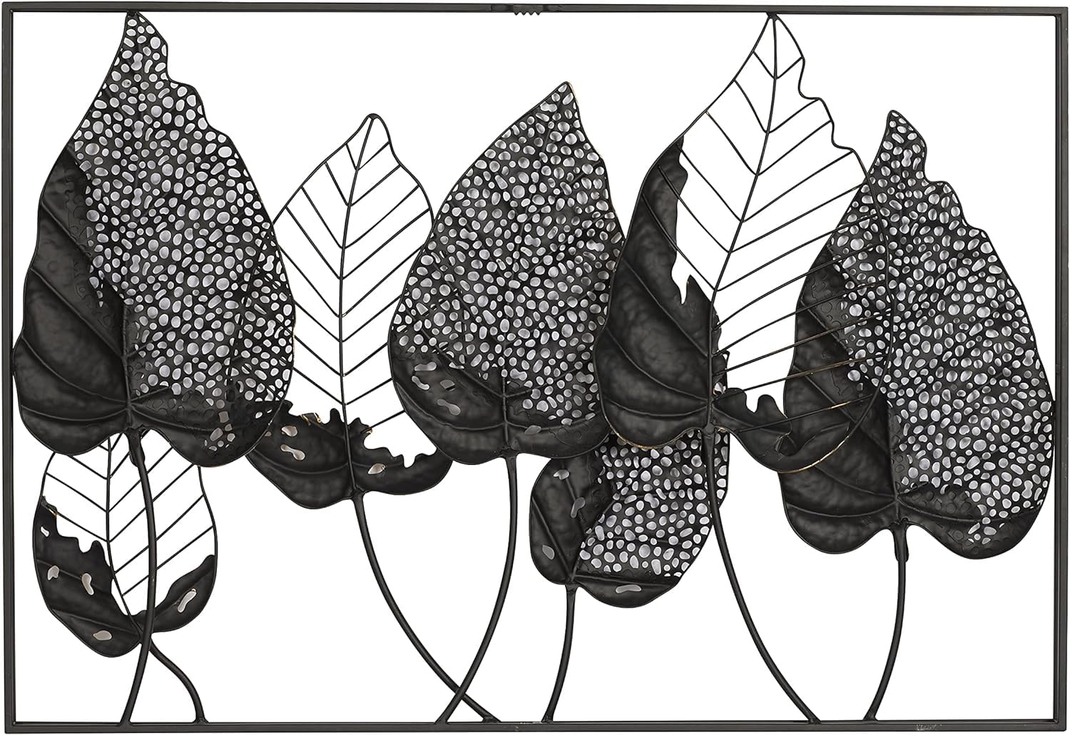 Iron Grey and Gold Peepal Leaves Wall Frame - ArtyCraftz