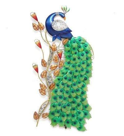 Iron LED Peacock with leaves Wall Art - ArtyCraftz
