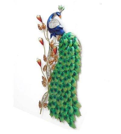 Iron LED Peacock with leaves Wall Art - ArtyCraftz