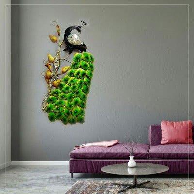 Iron LED Peacock with leaves Wall Art - ArtyCraftz