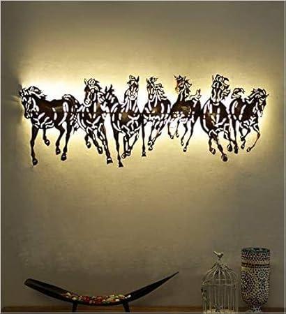 Iron Metal 7 Running Horse LED Wall Decor/Wall Art,Brown - ArtyCraftz