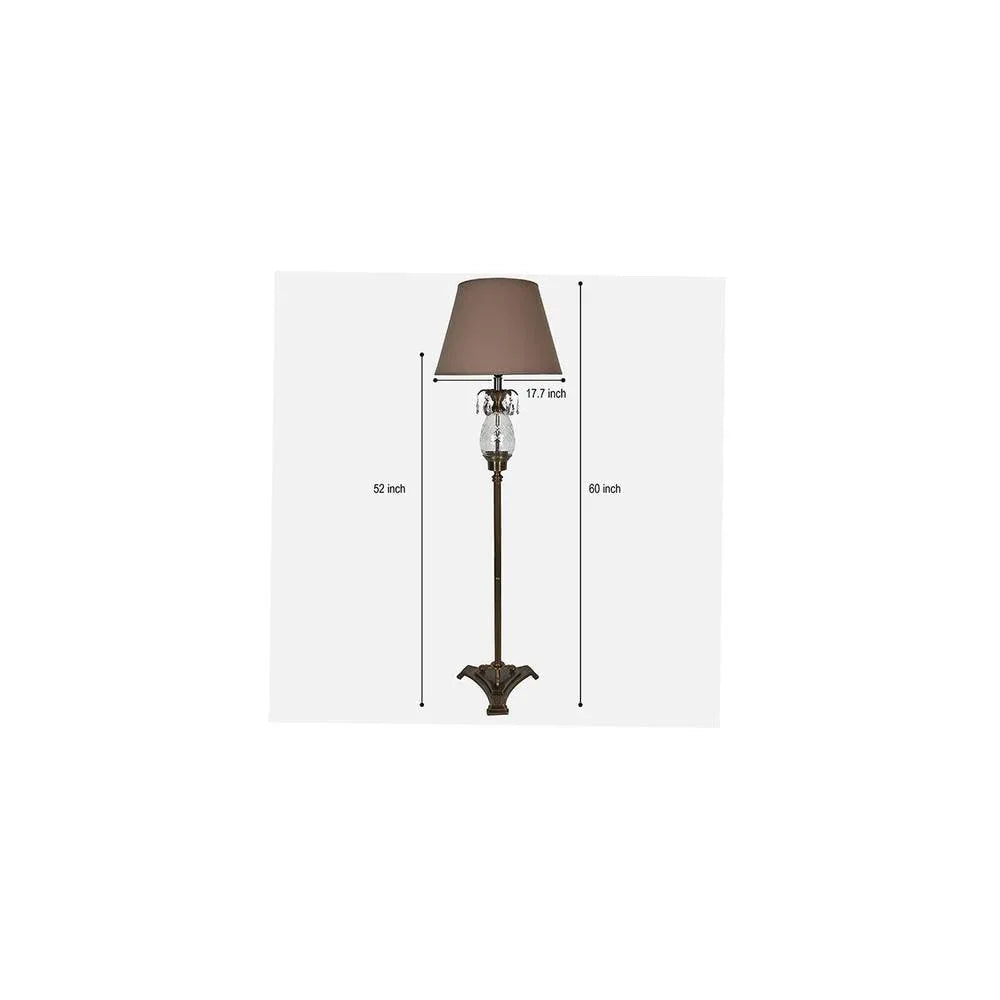 Batilde Pure Brass and Glass Floor Lamp With Brown Cotton Shade - ArtyCraftz.com