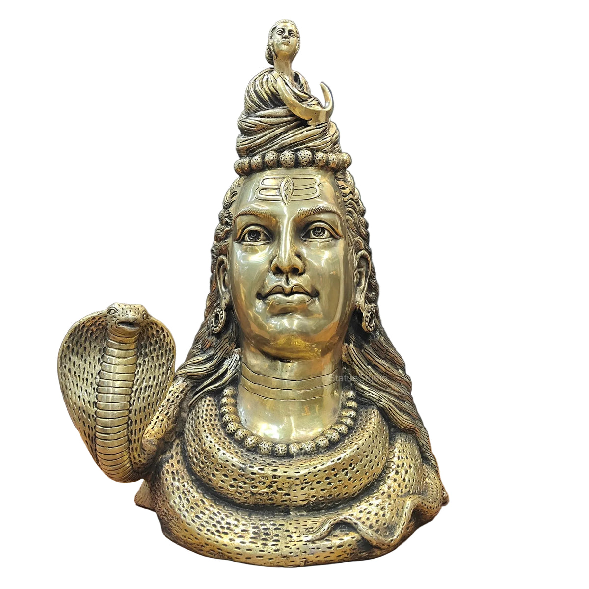 Large golden-tone Lord Shiva bust with a serpent around the neck and crescent moon ornament-artycraftz.com