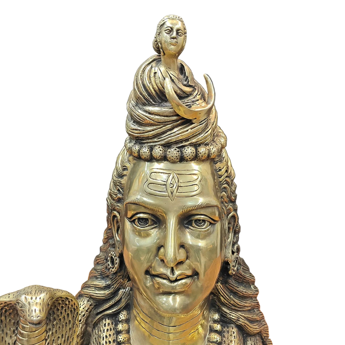 Large golden-tone Lord Shiva bust with a serpent around the neck and crescent moon ornament-artycraftz.com