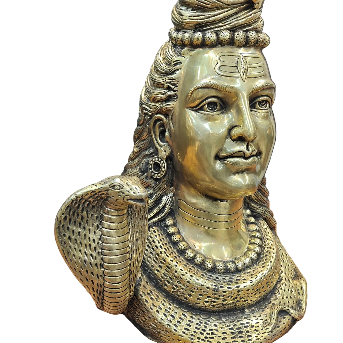 Large golden-tone Lord Shiva bust with a serpent around the neck and crescent moon ornament-artycraftz.com