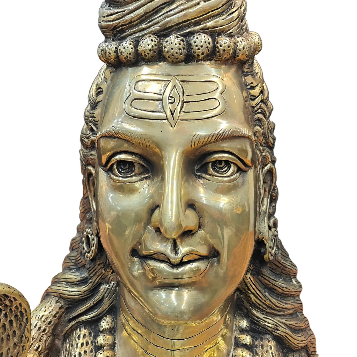 Large golden-tone Lord Shiva bust with a serpent around the neck and crescent moon ornament-artycraftz.com