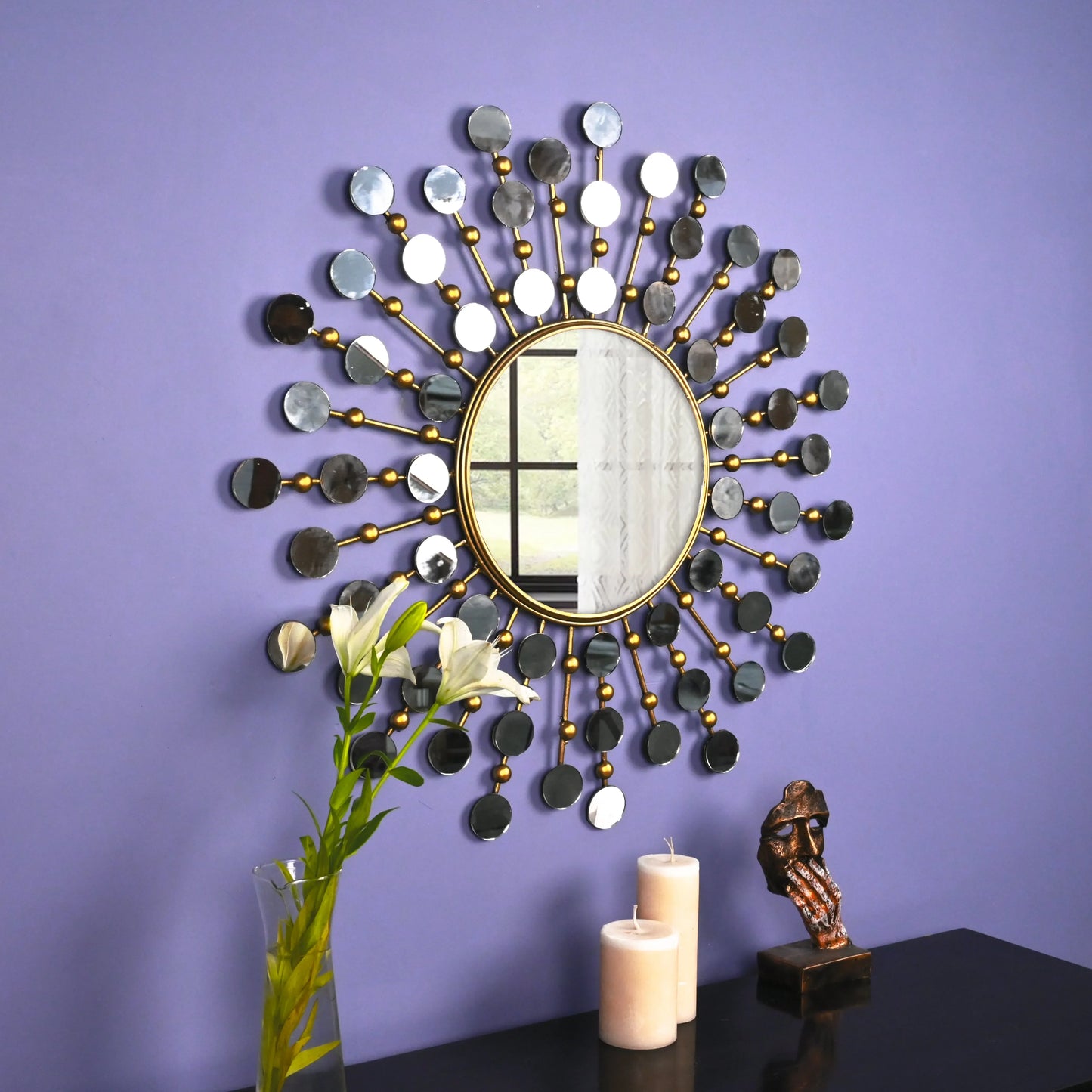 Embellished Edgy Golden Round Mirror Wall Decor