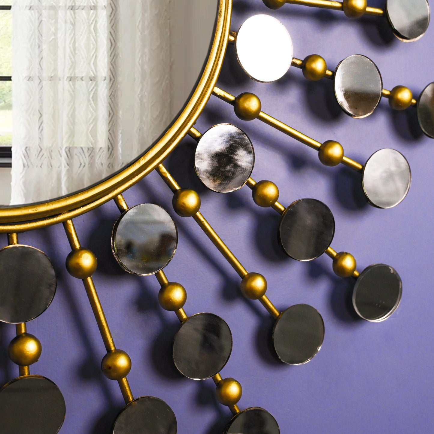 Embellished Edgy Golden Round Mirror Wall Decor