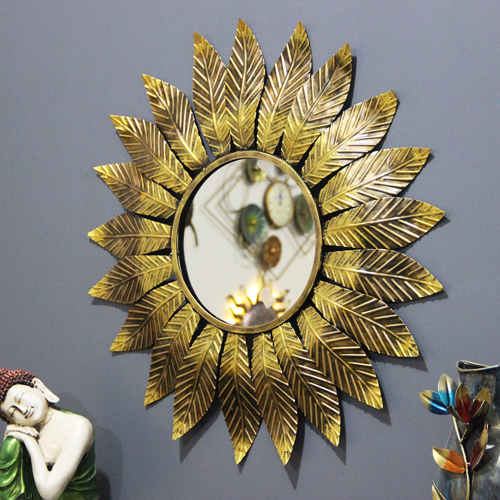 Large Round Mirror With Leaf Design for Wall Decoration