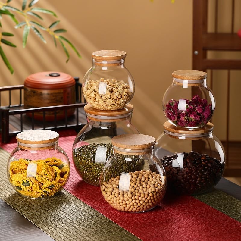 Matka Shape Glass Container with Wooden Lid - ArtyCraftz